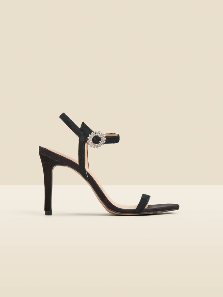 Sosandar Black Diamante And Suede Buckle Square Toe Sandals - Image 2 of 5