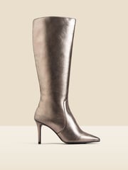 Sosandar Grey Leather Stiletto Heel Knee High Boots - Image 1 of 3