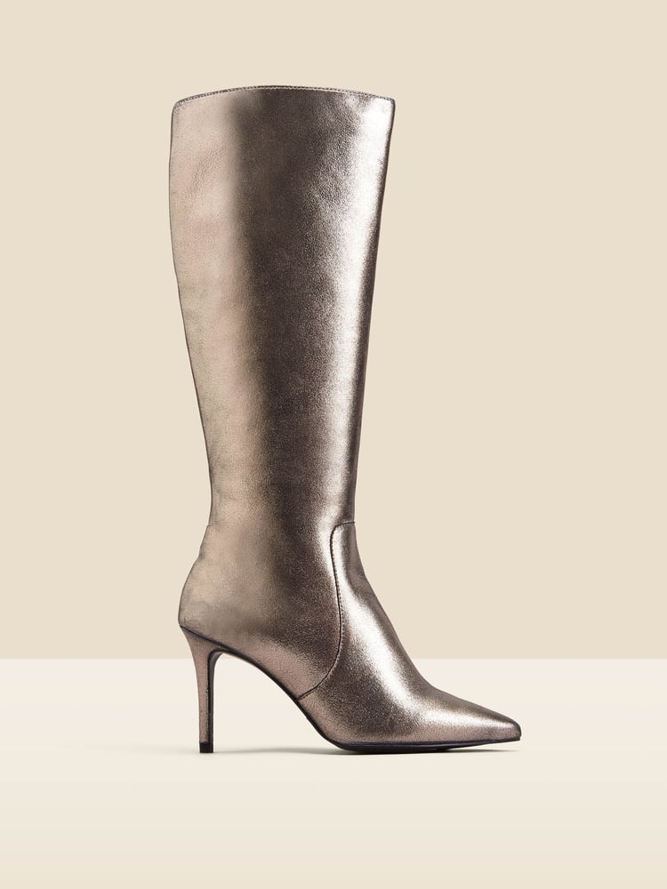 Sosandar Grey Leather Stiletto Heel Knee High Boots - Image 1 of 3