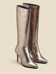 Sosandar Grey Leather Stiletto Heel Knee High Boots - Image 2 of 3
