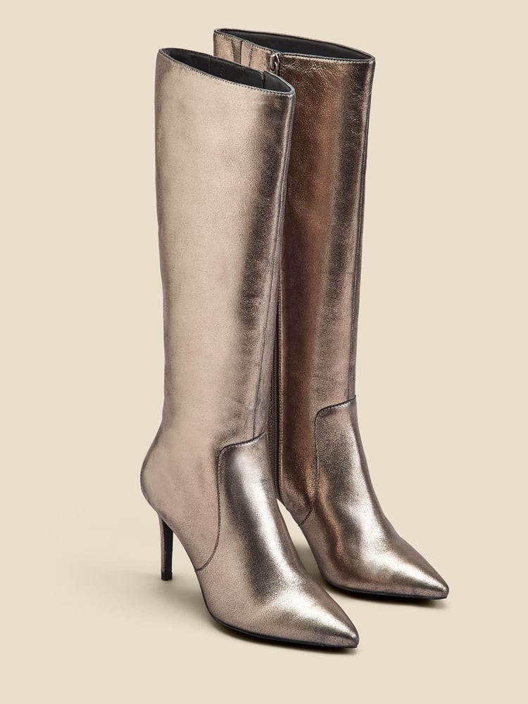 Sosandar Grey Leather Stiletto Heel Knee High Boots - Image 2 of 3