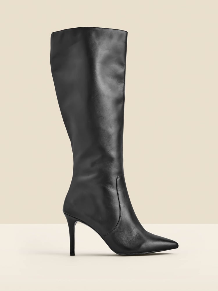 Sosandar Black Leather Stiletto Heel Knee High Boots - Image 2 of 5 Sosandar Black Leather Stiletto Heel Knee High Boots - Image 2 of 5