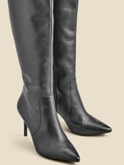Sosandar Black Leather Stiletto Heel Knee High Boots - Image 3 of 5