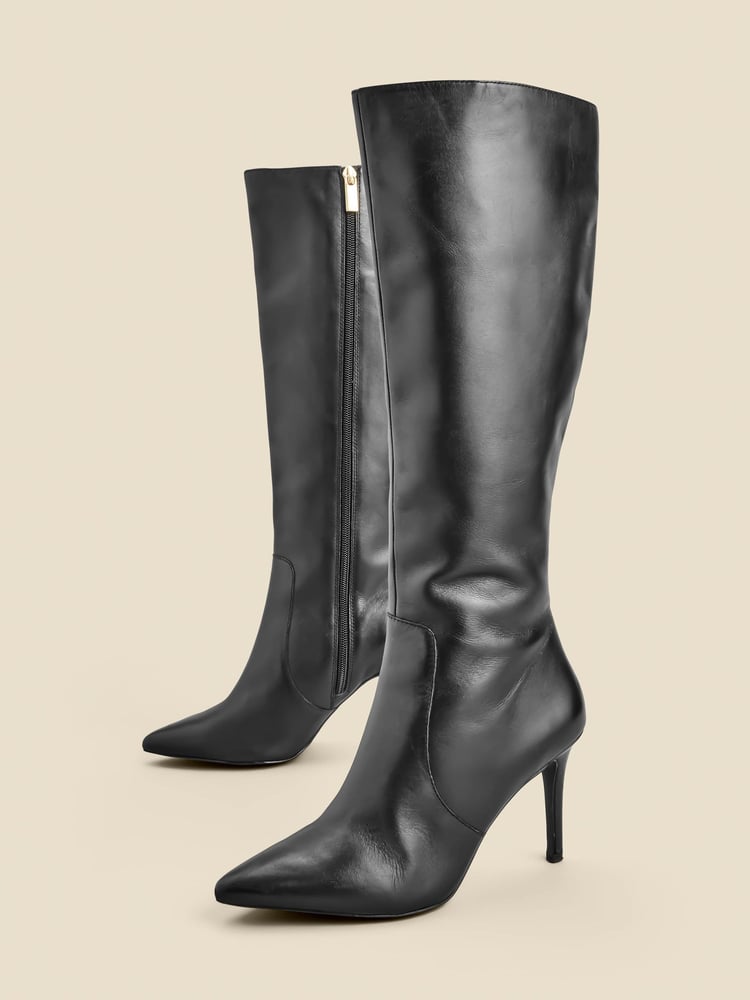 Sosandar Black Leather Stiletto Heel Knee High Boots - Image 5 of 5 Sosandar Black Leather Stiletto Heel Knee High Boots - Image 5 of 5