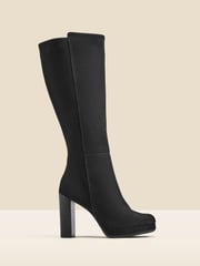 Sosandar Black Nubuck Leather Platform Block Heel Knee High Boots - Image 1 of 4