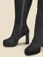 Sosandar Black Nubuck Leather Platform Block Heel Knee High Boots - Image 3 of 4