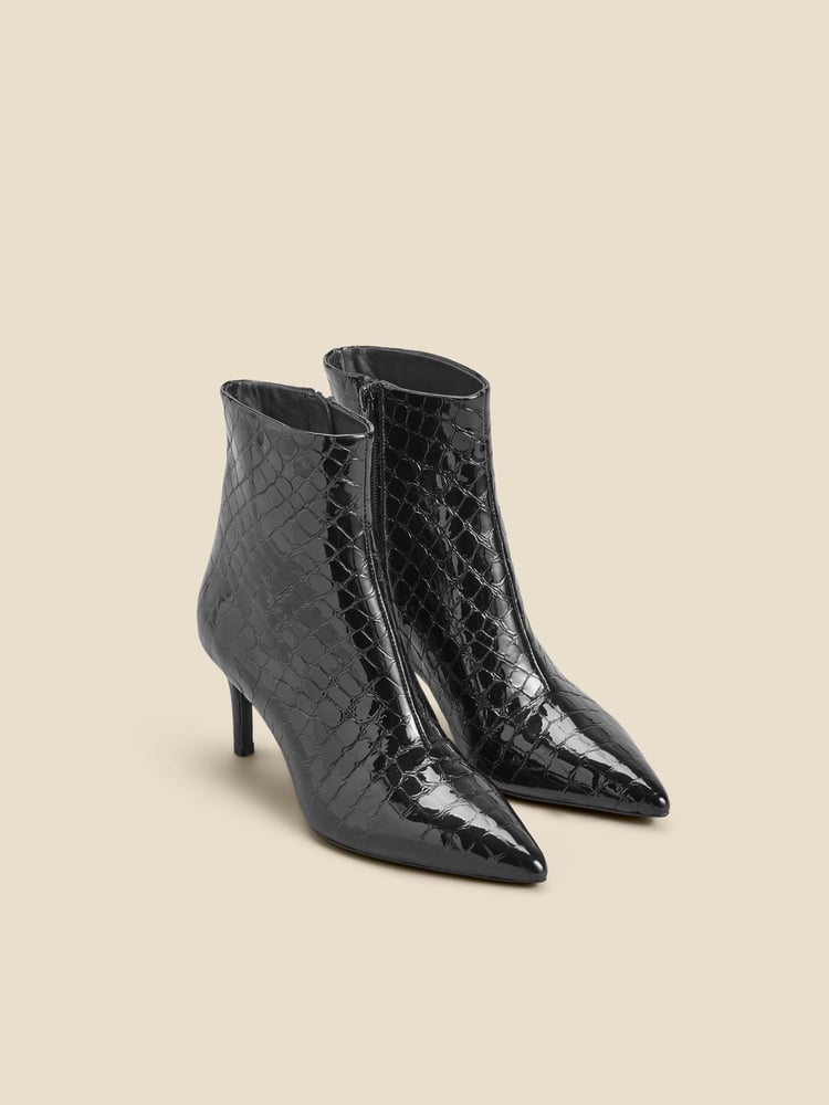 Sosandar Black Croc Effect Leather Mid Heel Ankle Boots - Image 2 of 5