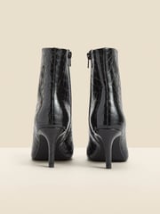 Sosandar Black Croc Effect Leather Mid Heel Ankle Boots - Image 3 of 5