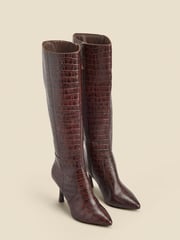 Sosandar Brown Croc Effect Leather Knee High Boots - Image 2 of 5