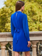 Sosandar Blue Keyhole Detail Shift Dress - Image 2 of 5