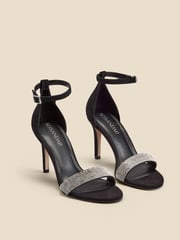 Sosandar Black Suede Diamante Strap Barely There High Heel Sandals - Image 3 of 5