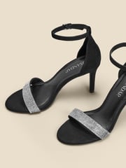 Sosandar Black Suede Diamante Strap Barely There High Heel Sandals - Image 5 of 5