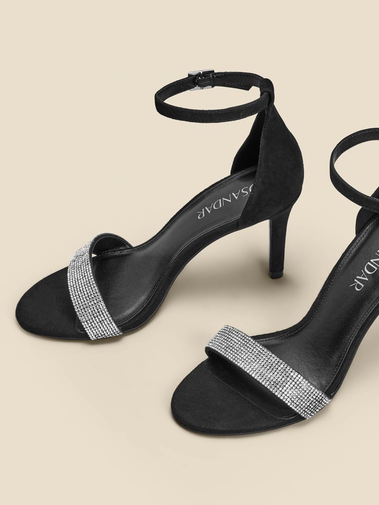 Sosandar Black Suede Diamante Strap Barely There High Heel Sandals - Image 5 of 5