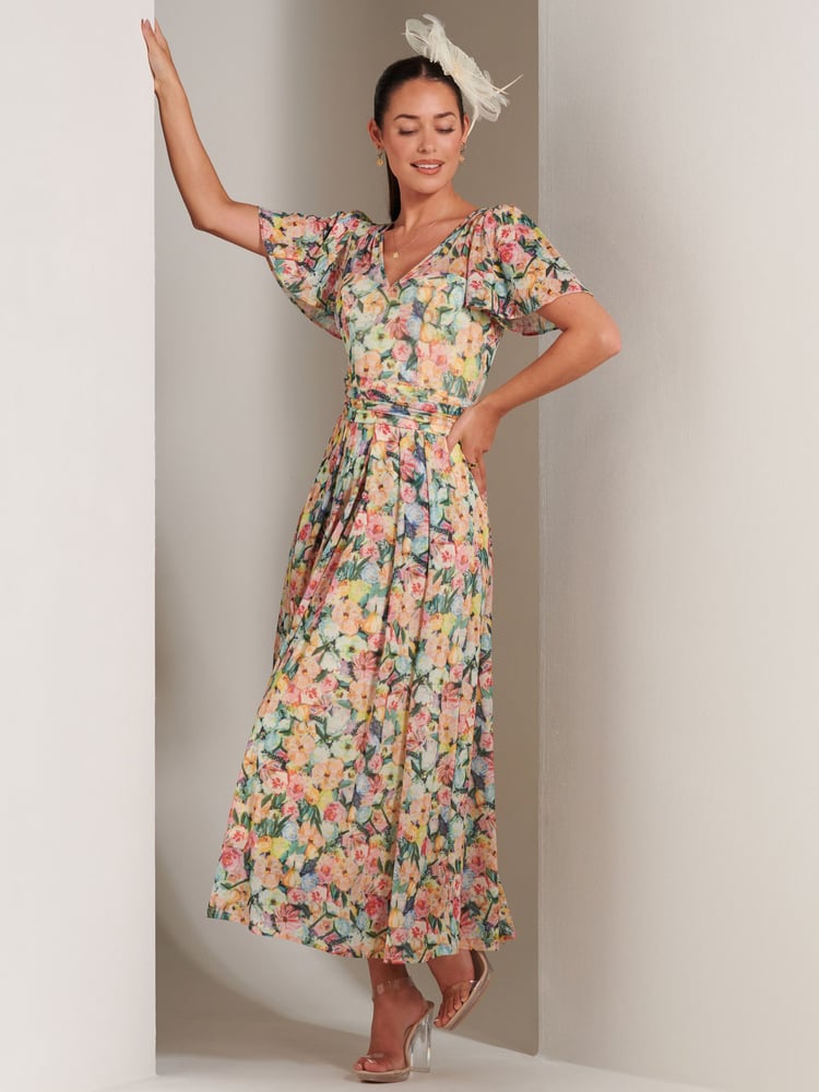 Jolie Moi Yellow Bianca V-Neck Pleated Mesh Maxi Dress - Image 6 of 6 Jolie Moi Yellow Bianca V-Neck Pleated Mesh Maxi Dress - Image 6 of 6