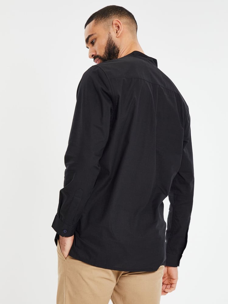 Threadbare Black Long Sleeved 100% Cotton Kurta Tunic Shirt - Image 2 of 4