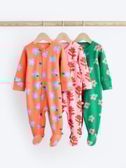 Orange Baby 2 Way Zip Sleepsuits 3 Pack (0mths-2yrs) - Image 1 of 7