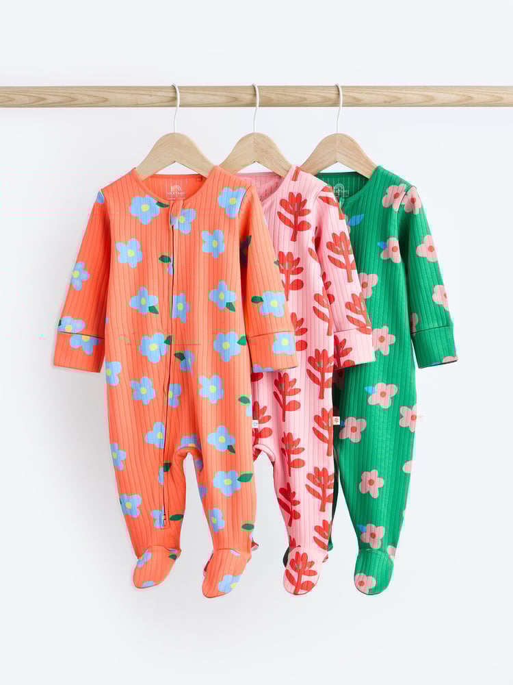Orange Baby 2 Way Zip Sleepsuits 3 Pack (0mths-2yrs) - Image 1 of 7