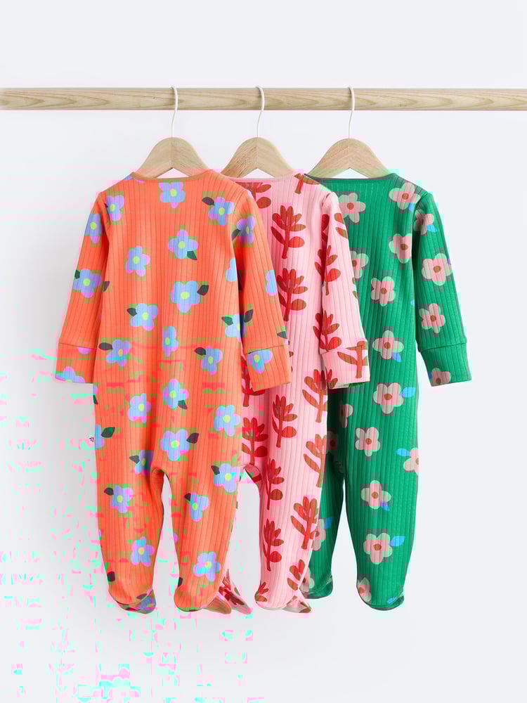 Orange Baby 2 Way Zip Sleepsuits 3 Pack (0mths-2yrs) - Image 2 of 7