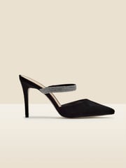 Sosandar Black Black Sofia Suede Diamante Strap Pointed Toe Mules - Image 1 of 5