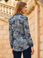 Sosandar Blue Paisley Scarf Print Satin Shirt - Image 2 of 5
