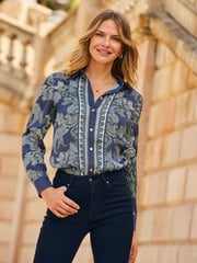 Sosandar Blue Paisley Scarf Print Satin Shirt - Image 3 of 5