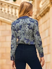 Sosandar Blue Paisley Scarf Print Satin Shirt - Image 4 of 5