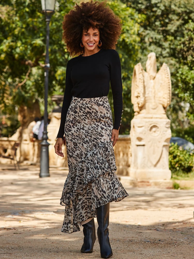 Sosandar Brown Ruffle Asymmetric Midi Skirt - Image 2 of 5