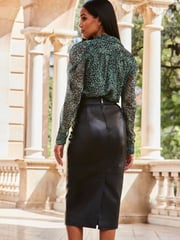 Sosandar Black Leather Panelled Pencil Midi Skirt - Image 3 of 4