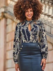 Sosandar Black Spot Print Keyhole Detail Jersey Tunic Top - Image 4 of 5