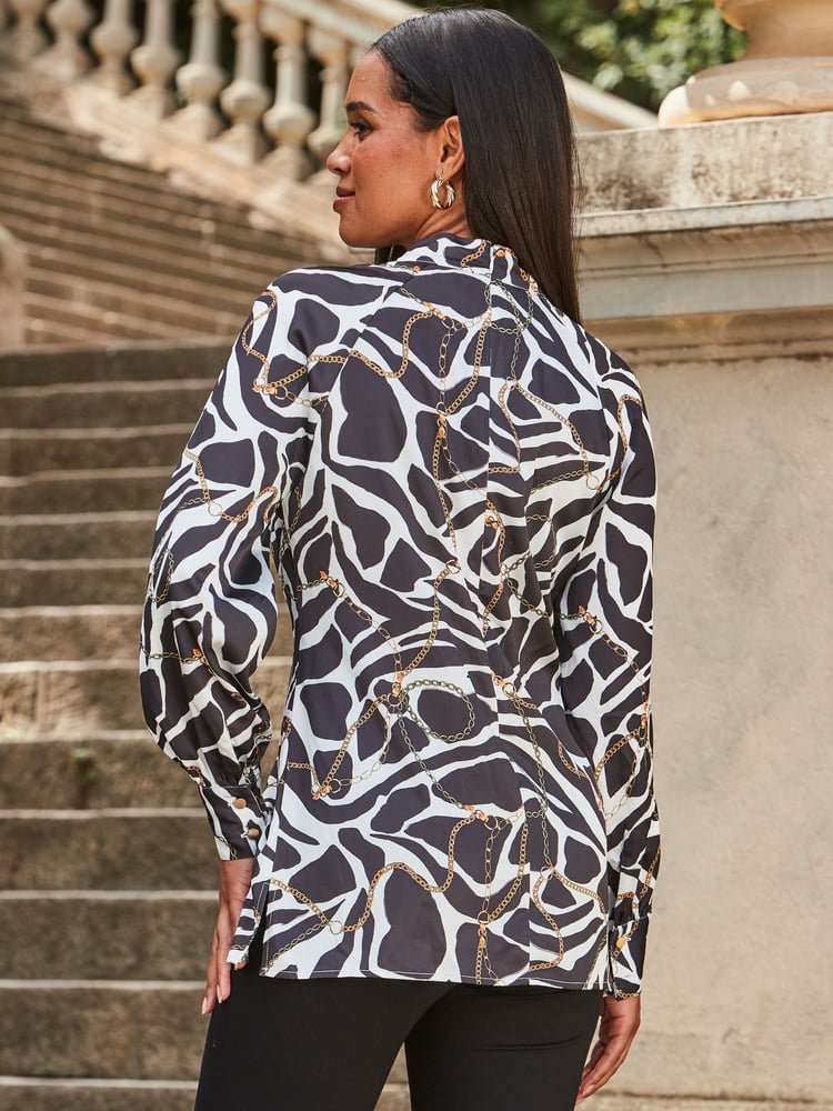 Sosandar Black Multi Print Keyhole Detail Tunic - Image 2 of 5