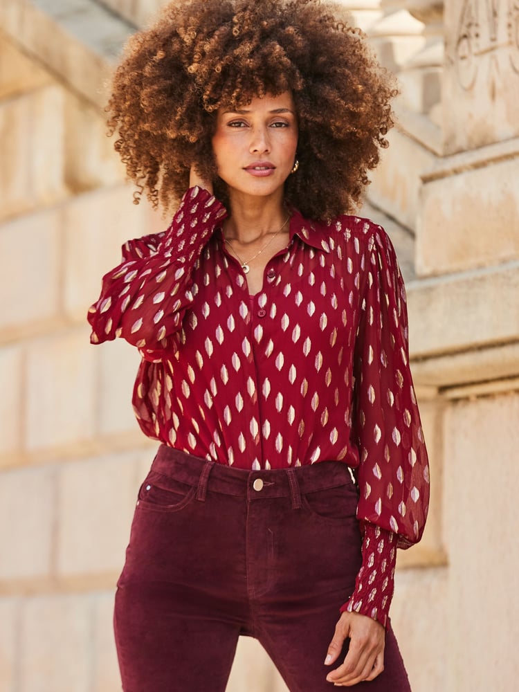 Sosandar Red Blouson Sleeve Shirt - Image 1 of 5