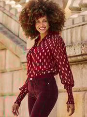 Sosandar Red Blouson Sleeve Shirt - Image 3 of 5
