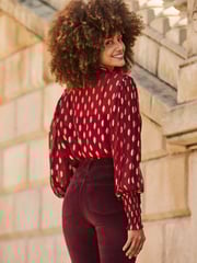 Sosandar Red Blouson Sleeve Shirt - Image 4 of 5