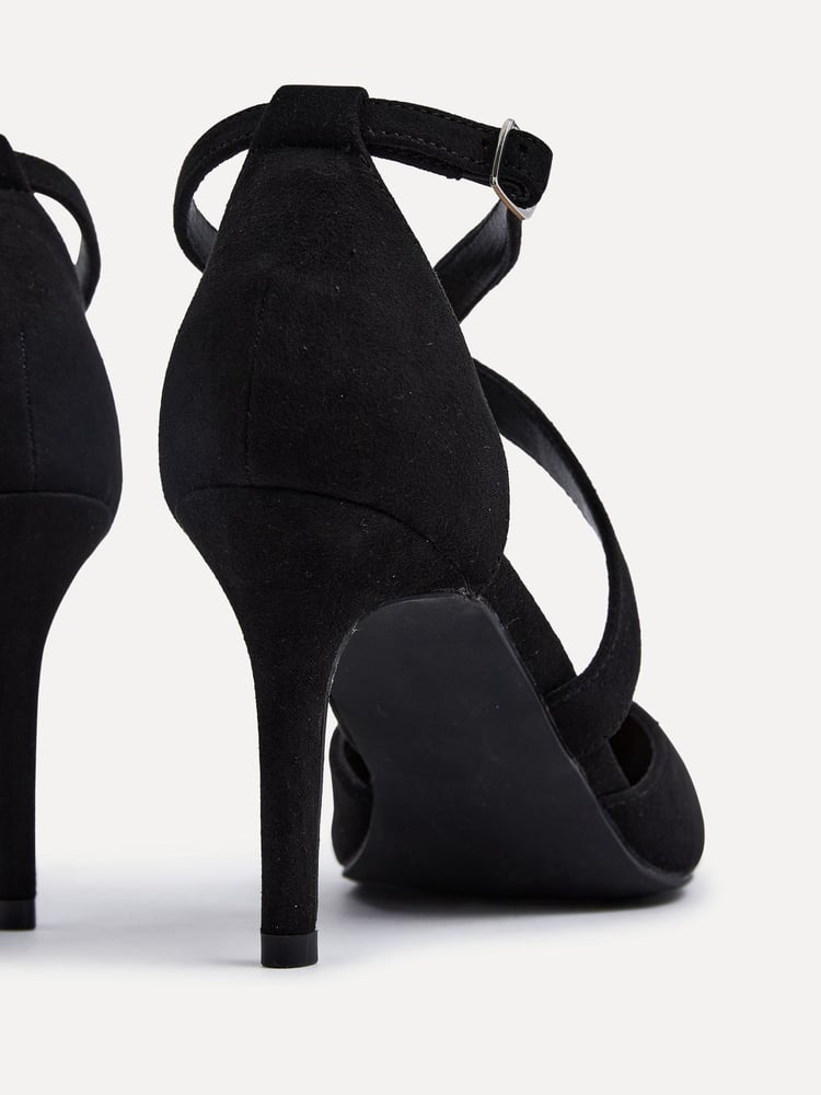 Linzi Black Runway Stiletto Court Heels With Crossover Front Strap - Image 6 of 6