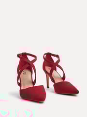 Linzi Red Runway Stiletto Court Heels With Crossover Front Strap - Image 3 of 5