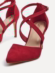Linzi Red Runway Stiletto Court Heels With Crossover Front Strap - Image 5 of 5