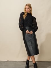 Ro&Zo Black Leather Midi Skirt - Image 1 of 5