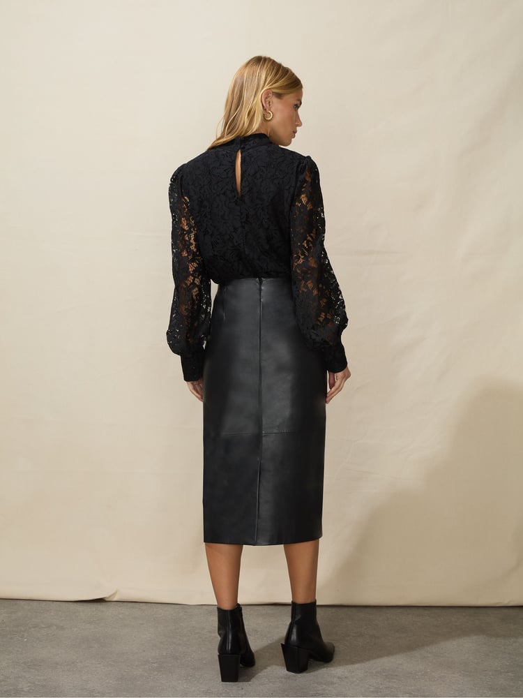 Ro&Zo Black Leather Midi Skirt - Image 2 of 5