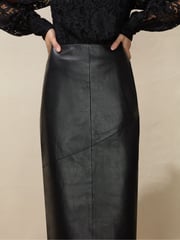 Ro&Zo Black Leather Midi Skirt - Image 4 of 5