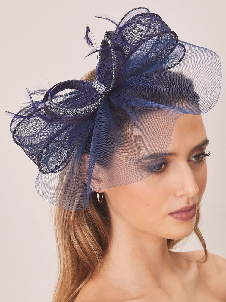 Lipsy Navy Blue Diamante Bow Fascinator Headband - Image 1 of 4 Lipsy Navy Blue Diamante Bow Fascinator Headband - Image 1 of 4
