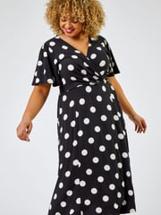 Roman Black & white Curve Spot Print Midi Dress - Image 3 of 4