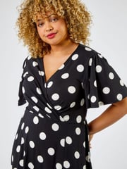 Roman Black & white Curve Spot Print Midi Dress - Image 4 of 4