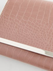 Mink Brown Croc Clutch Bag With Detachable Cross-Body Chain - Image 10 of 10