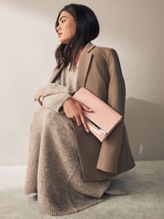 Mink Brown Croc Clutch Bag With Detachable Cross-Body Chain - Image 2 of 10
