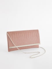 Mink Brown Croc Clutch Bag With Detachable Cross-Body Chain - Image 5 of 10