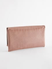 Mink Brown Croc Clutch Bag With Detachable Cross-Body Chain - Image 7 of 10