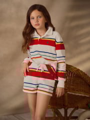 Polo Ralph Lauren Girls Green Striped Terry Rugby Shirt Shorts Set - Image 1 of 7
