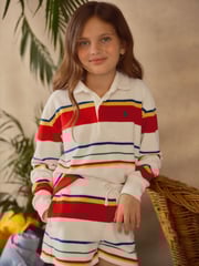 Polo Ralph Lauren Girls Green Striped Terry Rugby Shirt Shorts Set - Image 2 of 7