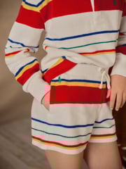 Polo Ralph Lauren Girls Green Striped Terry Rugby Shirt Shorts Set - Image 3 of 7