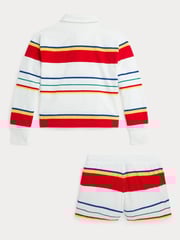 Polo Ralph Lauren Girls Green Striped Terry Rugby Shirt Shorts Set - Image 5 of 7